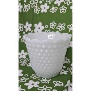 VTG Fire King Planter Vase Milk Glass Hobnail & Bars Oven Ware 5 1/4” Tall